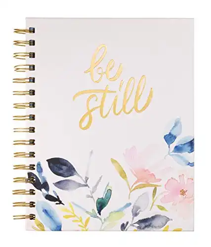 Eccolo Prayer Journal Notebook, Hardcover Spiral Bible Notebook, Full of Inspiring Bible Verses, 96 Lined Pages, 12 Dividers, 6 Sticker Sheets, 4 Folder Pockets, Be Still (8.5 x 7.25 inches)