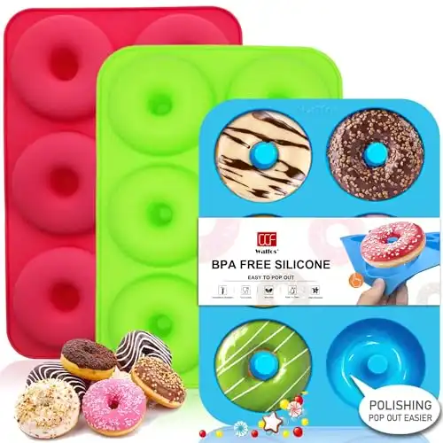 Walfos Silicone Donut Mold - Non-Stick Silicone Doughnut Pan Set, Just Pop Out! Heat Resistant, Make Perfect Donut Cake Biscuit Bagels, BPA FREE and Dishwasher Safe, Set of 3