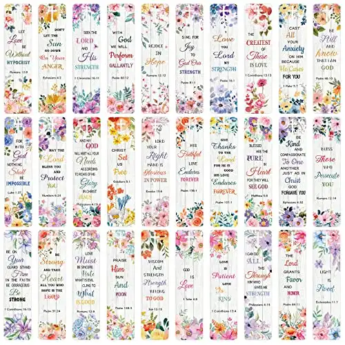 120 Pieces Bible Verses Bookmarks with Hollow Cross for Women Scripture Bookmarks Christian Book Markers for Women Men Church Gifts Supplies (Wood Flower)