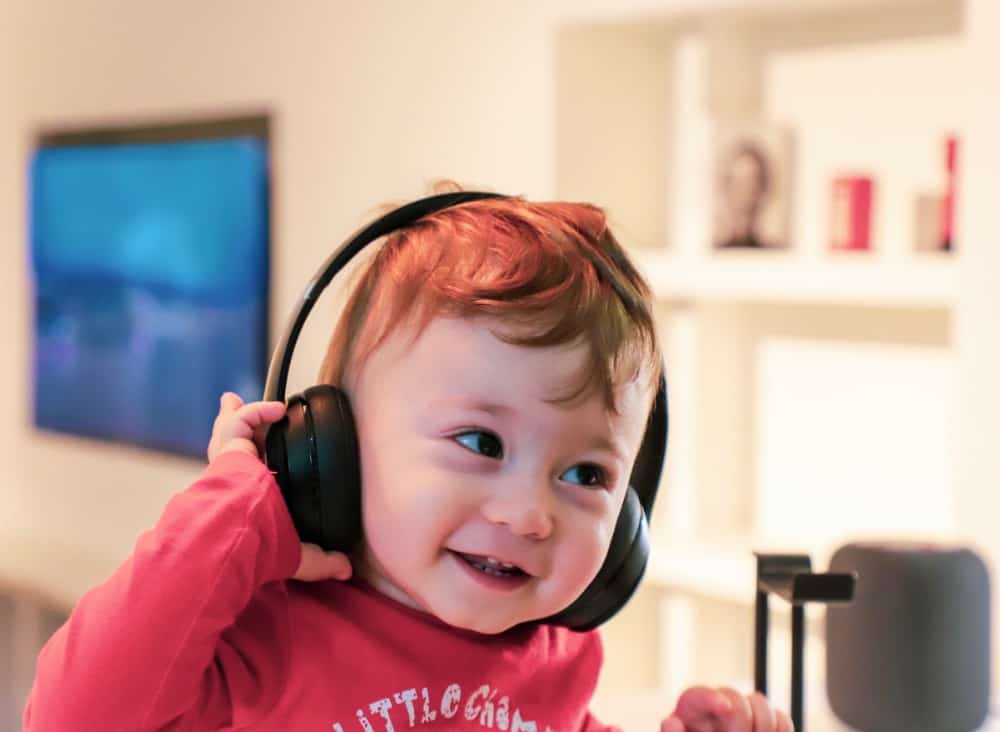 Child listening to podcast