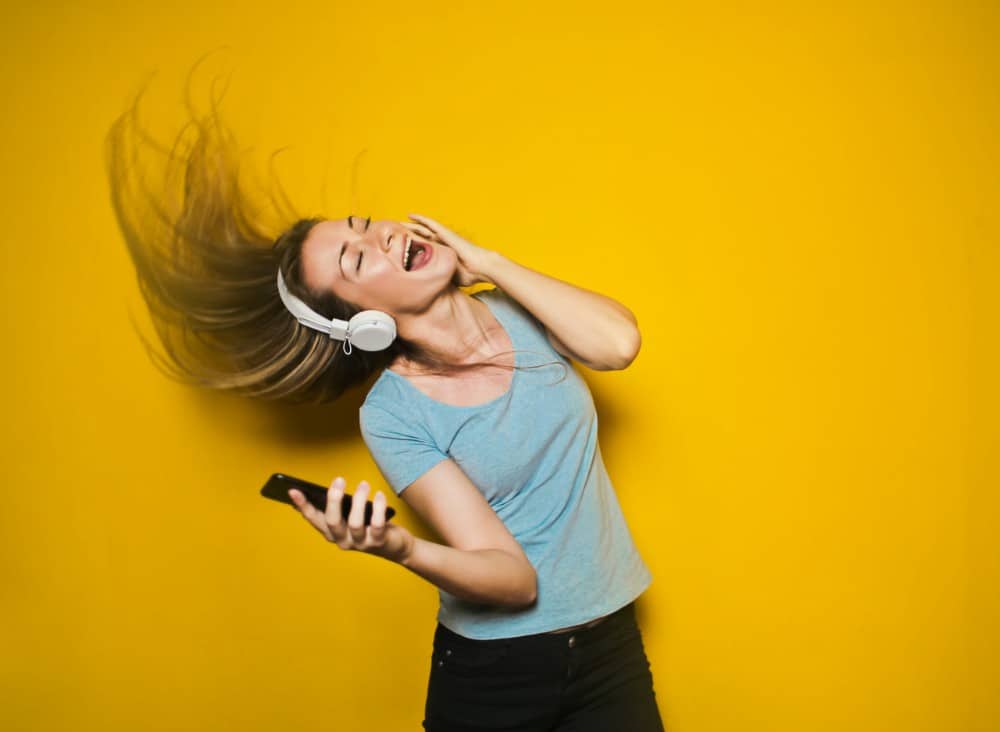 woman listening to christian podcast