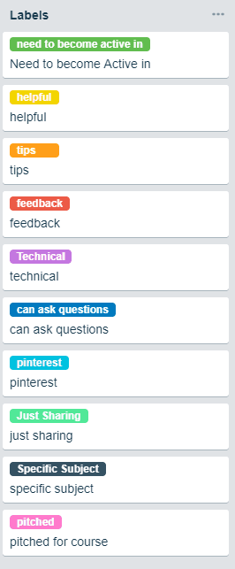 Labels for Facebook Groups for Bloggers in Trello