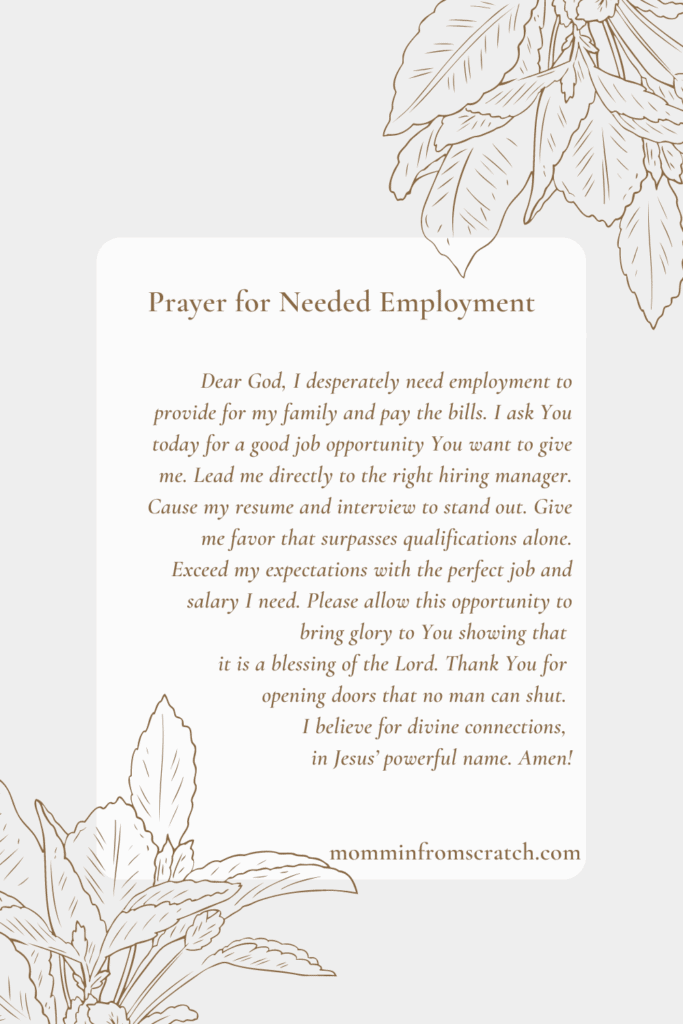 Prayer for needed employment.