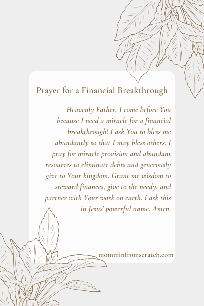 Prayer for financial breakthrough. with leaves background