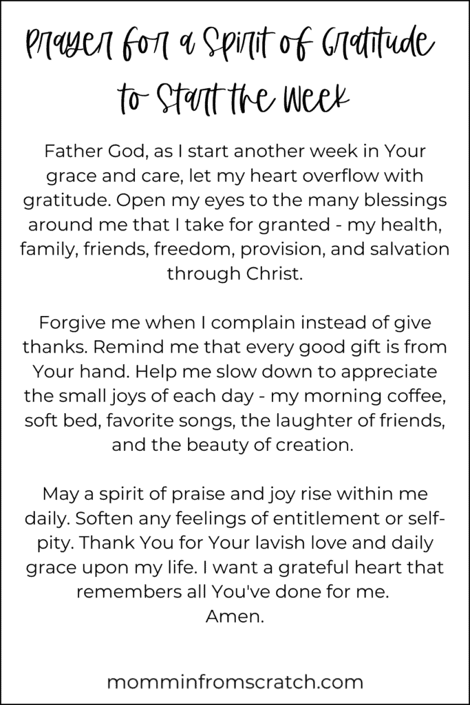 A prayer to foster gratitude for the upcoming week.