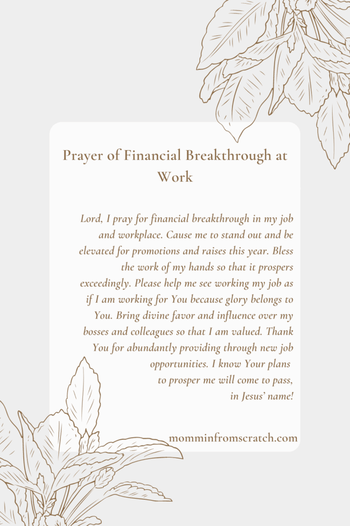 Prayer of financial breakthrough in work.