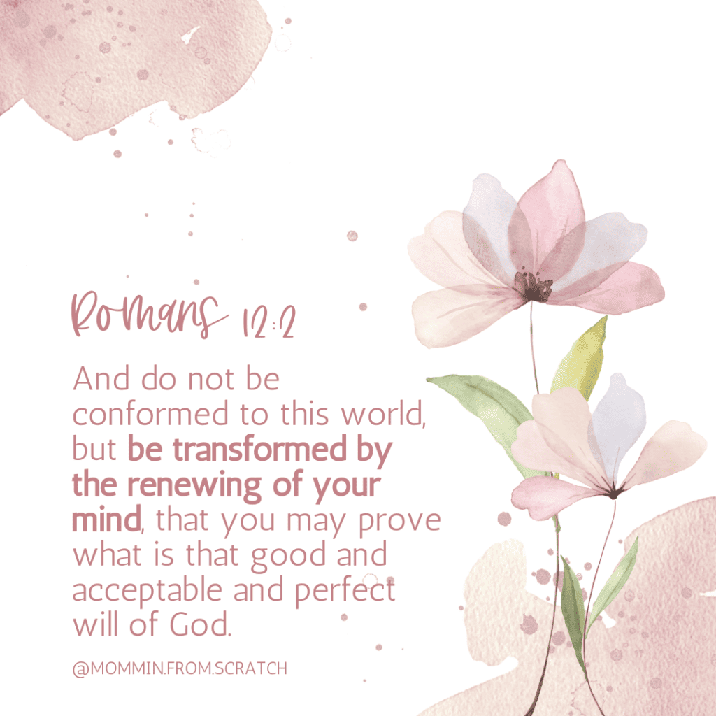 Romans 12:2 Bible Verse on watercolor flower background