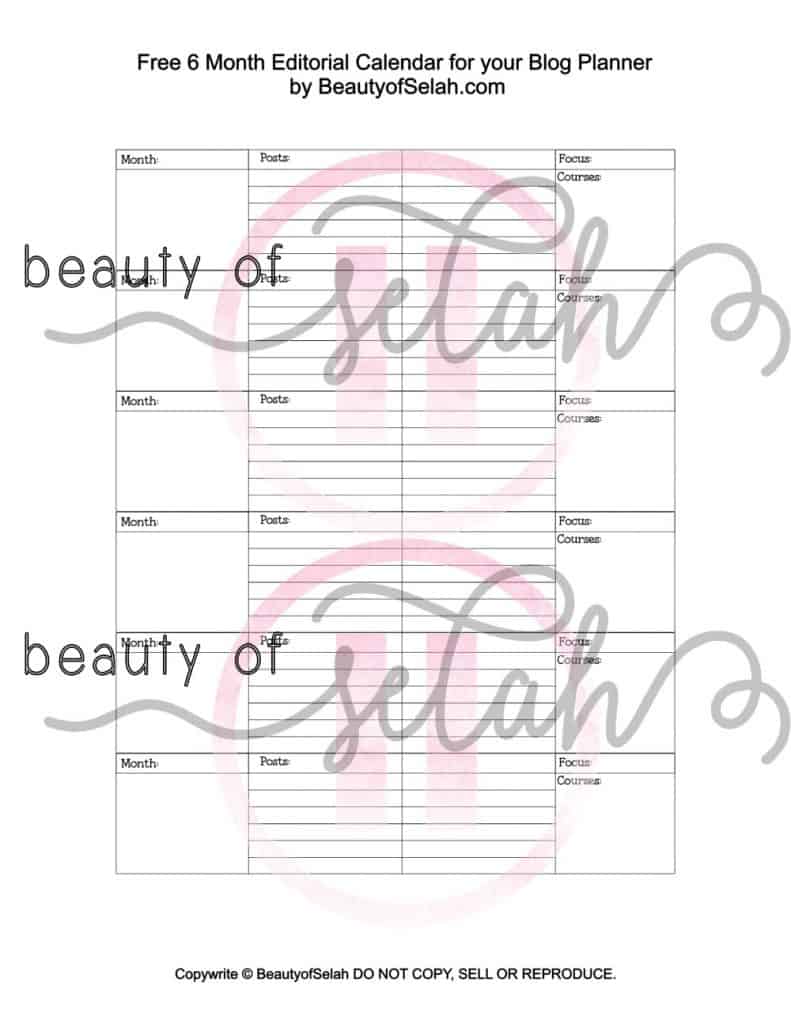 Free 6 Month Editorial Calendar for your Blog Planner - Mommin' From ...