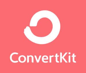 Convertkit logo on a pink background for blogging tools.