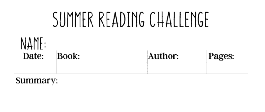 Summer Reading Challenge top of page without earned spot